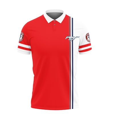 Ford Mustang Red White Split Polo Shirt