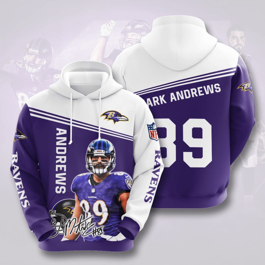 NFL Baltimore Ravens Mark Andrews Purple White Pullover Hoodie NFL Baltimore Ravens Mark Andrews Purple White Pullover Hoodie