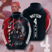 NFL Houston Texans Deshaun Watson Deep Steel Blue Battle Red Stripes Pullover Hoodie