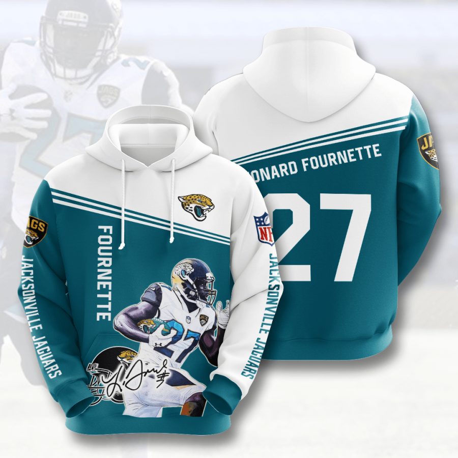 NFL Jacksonville Jaguars Leonard Fournette Teal White Pullover Hoodie NFL Jacksonville Jaguars Leonard Fournette Teal White Pullover Hoodie