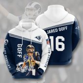 NFL Los Angeles Rams Jared Goff Blue White Pullover Hoodie