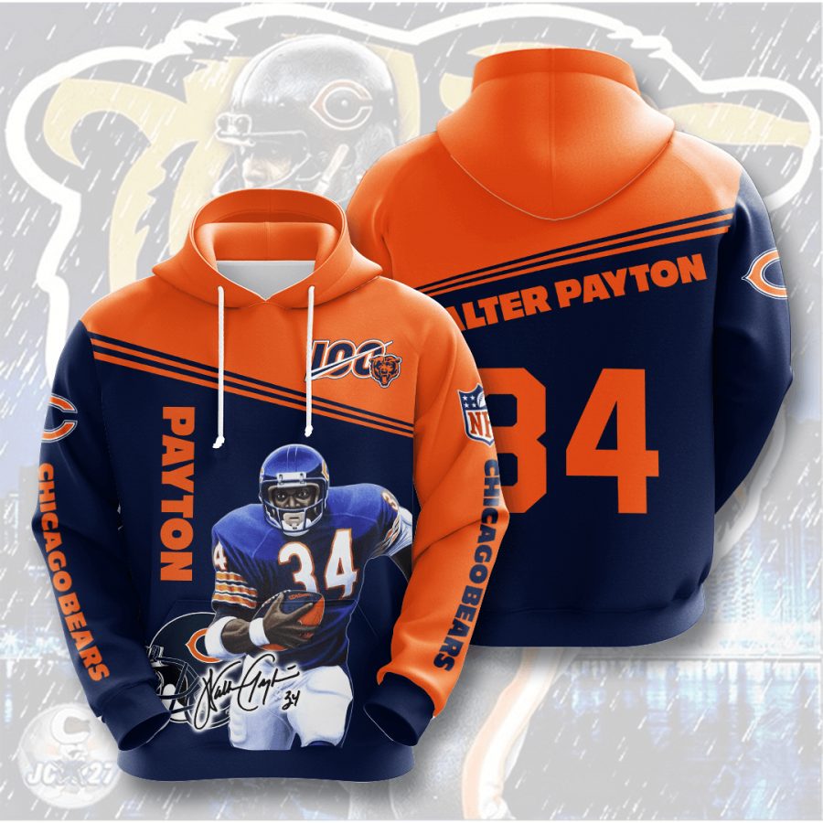NFL Chicago Bears Walter Payton Dark Navy Orange Pullover Hoodie NFL Chicago Bears Walter Payton Dark Navy Orange Pullover Hoodie