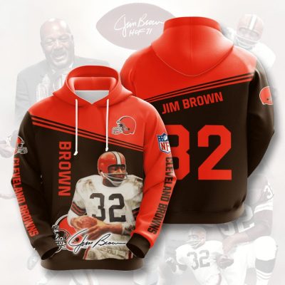 NFL Cleveland Browns Jim Brown Dark Brown Orange Pullover Hoodie