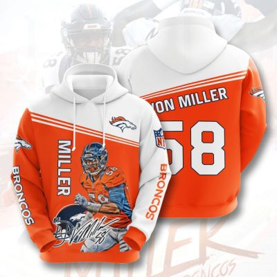 NFL Denver Broncos Von Miller Orange White Pullover Hoodie