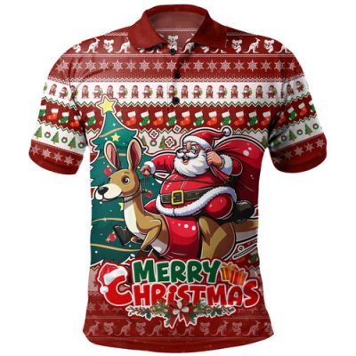 Australia Polo Shirt Merry Christmas, Santa Claus Riding A Kangaroo