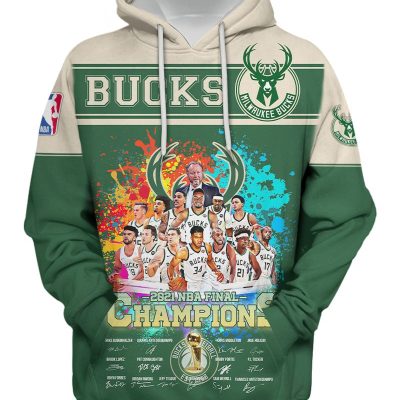 NBA Milwaukee Bucks Green Cream 2020 - 2021 Final Champions Pullover Hoodie