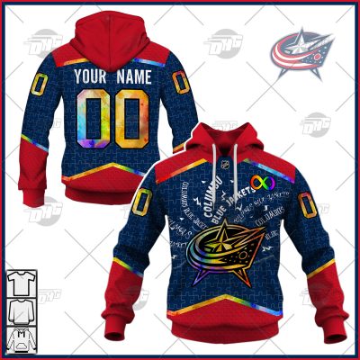 Personalized NHL Columbus Blue Jackets Jersey Custom Autism Shirt Hoodie - OldSchoolThings - Personalize Your Own New & Retro Sports Jerseys, Hoodies, T Shirts