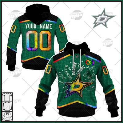 Personalized NHL Dallas Stars Jersey Custom Autism Shirt Hoodie - OldSchoolThings - Personalize Your Own New & Retro Sports Jerseys, Hoodies, T Shirts