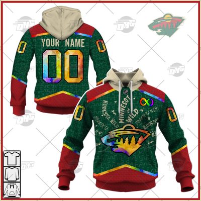 Personalized NHL Minnesota Wild Jersey Custom Autism Shirt Hoodie - OldSchoolThings - Personalize Your Own New & Retro Sports Jerseys, Hoodies, T Shirts