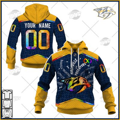 Personalized NHL Nashville Predators Jersey Custom Autism Shirt Hoodie - OldSchoolThings - Personalize Your Own New & Retro Sports Jerseys, Hoodies, T Shirts