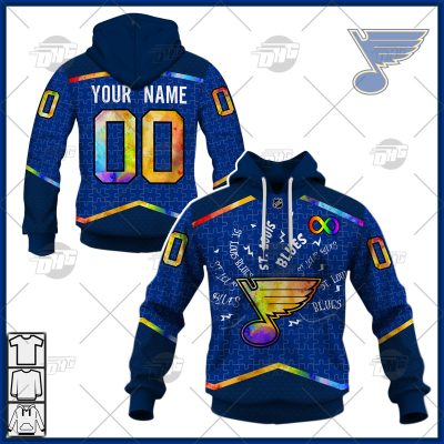 Personalized NHL St. Louis Blues Jersey Custom Autism Shirt Hoodie - OldSchoolThings - Personalize Your Own New & Retro Sports Jerseys, Hoodies, T Shirts