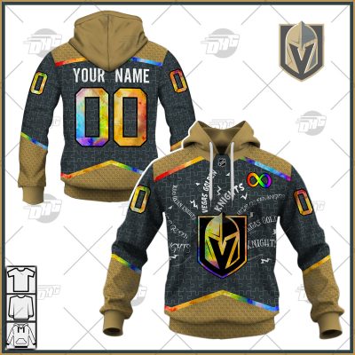 Personalized NHL Vegas Golden Knights Jersey Custom Autism Shirt Hoodie - OldSchoolThings - Personalize Your Own New & Retro Sports Jerseys, Hoodies, T Shirts