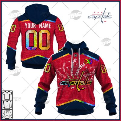Personalized NHL Washington Capitals Jersey Custom Autism Shirt Hoodie - OldSchoolThings - Personalize Your Own New & Retro Sports Jerseys, Hoodies, T Shirts