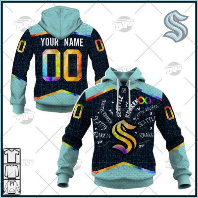 Personalized NHL Seattle Kraken Jersey Custom Autism Shirt Hoodie - OldSchoolThings - Personalize Your Own New & Retro Sports Jerseys, Hoodies, T Shirts