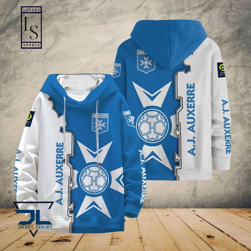 AJ Auxerre Blue White Pullover Hoodie V1 AJ Auxerre Blue White Pullover Hoodie V1