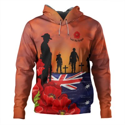Australia Hoodie Lest We Forger Soldiers Flag With Poppy Flower