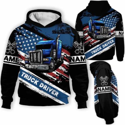 Car Lover - Truck Driver Usa Flag Custom Name Pullover Hoodie