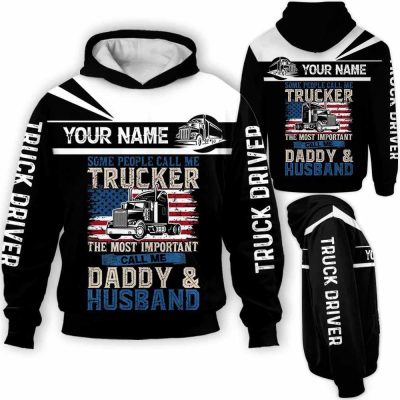 Car Lover - Truck Driver Usa Daddy Husband Dad Custom Name Pullover Hoodie