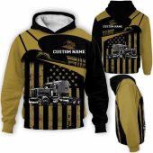 Car Lover - Truck Driver Yellow Black Usa Flag Custom Name Pullover Hoodie