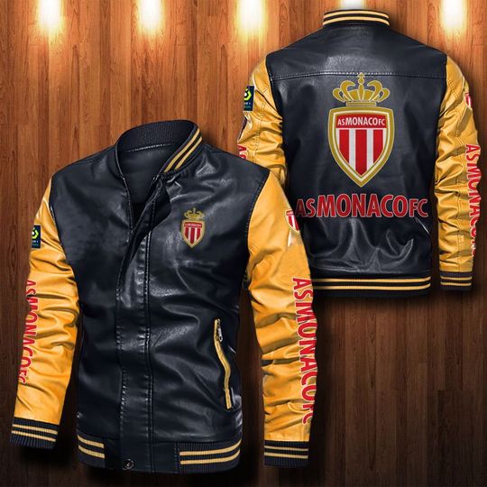 AS Monaco Black Yellow Leather Bomber Jacket AS Monaco Black Yellow Leather Bomber Jacket