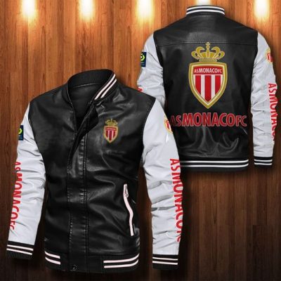 AS Monaco Black White Leather Bomber Jacket