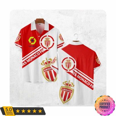 AS Monaco Ligue 1 White Red Hawaiian Shirt