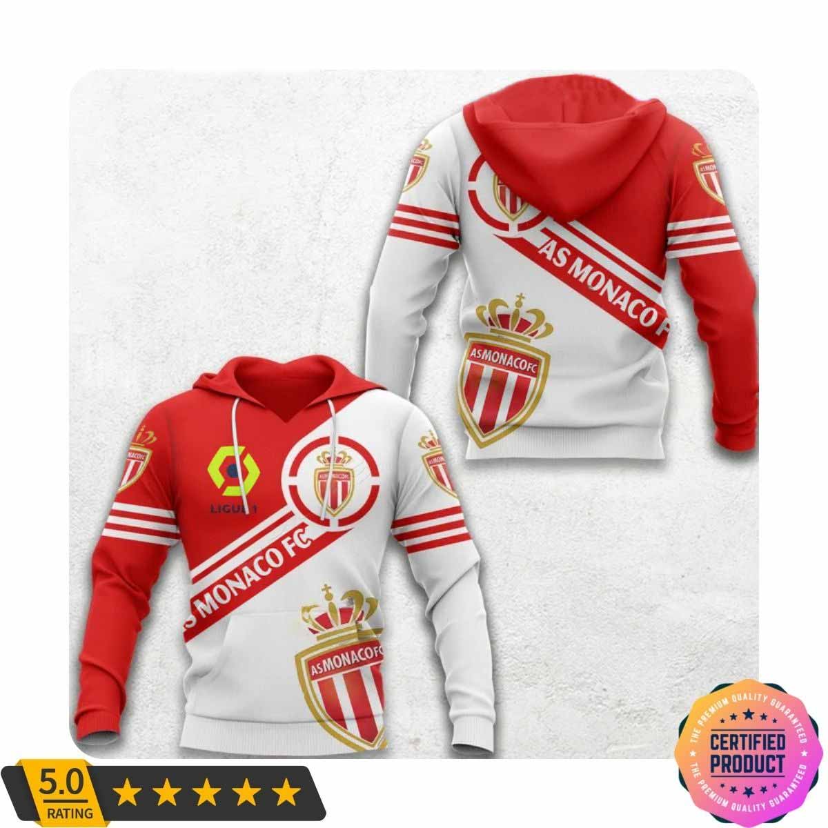 AS Monaco Ligue 1 White Red Pullover Hoodie AS Monaco Ligue 1 White Red Pullover Hoodie