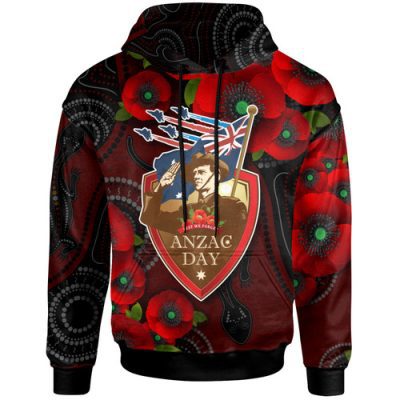Australia Anzac Day Hoodie - Aboriginal Inspired Art Background With Lizard Poppy Flowers
