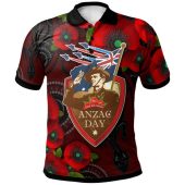 Australia Anzac Day Polo Shirt - Aboriginal Inspired Art Background With Lizard Poppy Flowers