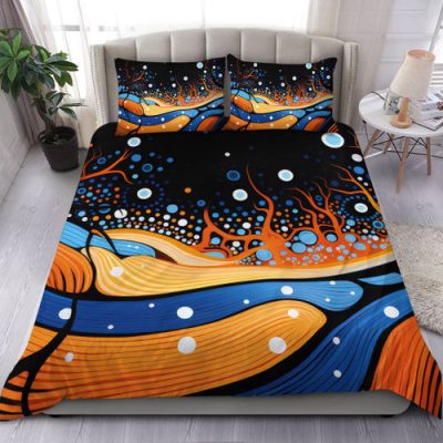 Australia Dreaming Aboriginal Bedding Set - Aboriginal Art Indigenous Dot Painting Inspired Bedding Set