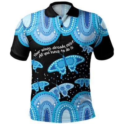 Australia Polo Shirt - Aboriginal Pink Butterflies Art Inspired