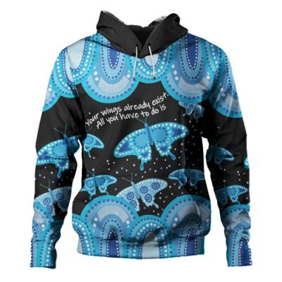 Australia Hoodie - Aboriginal Blue Butterflies Art Inspired