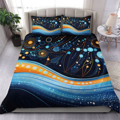 Australia Dreaming Aboriginal Bedding Set - Aboriginal Culture Indigenous Dot Painting Art Inspired Bedding Set
