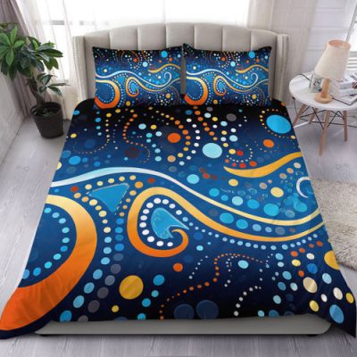 Australia Dreaming Aboriginal Bedding Set - Aboriginal Culture Indigenous Dot Painting Color Inspired Bedding Set