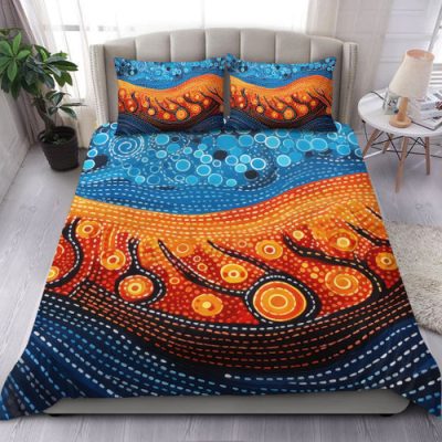 Australia Dreaming Aboriginal Bedding Set - Aboriginal Culture Indigenous River Dot Painting Art Inspired Bedding Set