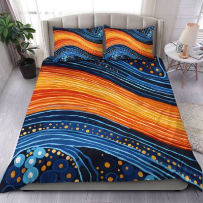 Australia Dreaming Aboriginal Bedding Set - Aboriginal Culture Rive In Dot Painting Inspired Bedding Set