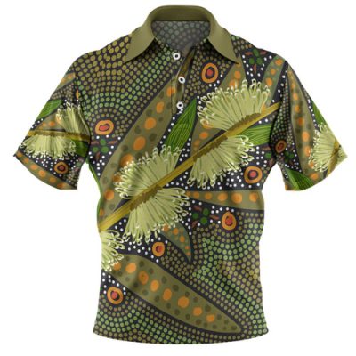 Australia Flowers Aboriginal Polo Shirt - Aboriginal Dot Art Of Australian Native Flower Hakea Sericea Polo Shirt