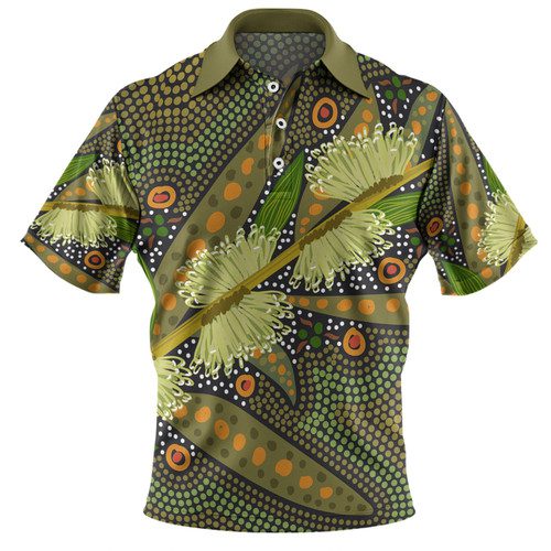 Australia Flowers Aboriginal Polo Shirt - Aboriginal Dot Art Of Australian Native Flower Hakea Sericea Polo Shirt Australia Flowers Aboriginal Polo Shirt - Aboriginal Dot Art Of Australian Native Flower Hakea Sericea Polo Shirt