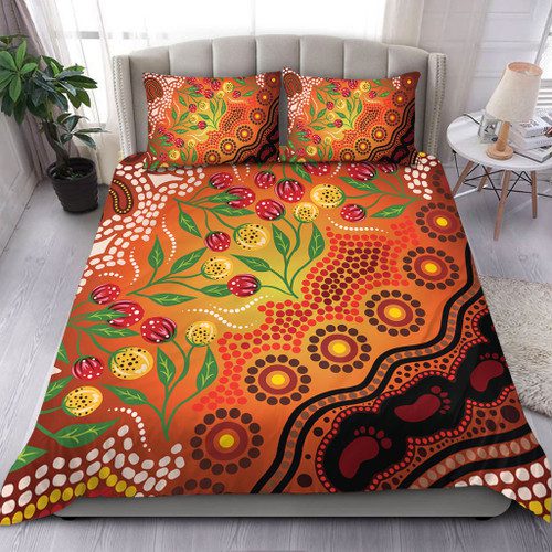Australia Aboriginal Bedding Set - Aboriginal Dot Art With Bush Flowers Bedding Set Australia Aboriginal Bedding Set - Aboriginal Dot Art With Bush Flowers Bedding Set
