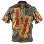 Australia Flowers Aboriginal Polo Shirt - Aboriginal Dot Art With Yellow Banksia Flower Polo Shirt