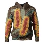 Australia Flowers Aboriginal Hoodie - Aboriginal Dot Art With Yellow Banksia Flower Hoodie