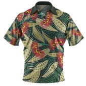 Australia Flowers Aboriginal Polo Shirt - Aboriginal Dot Art of Australian Native Eucalyptus Plant Polo Shirt