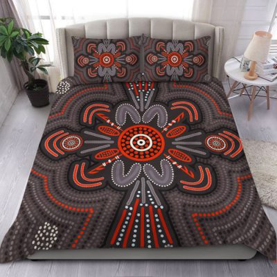 Australia Aboriginal Inspired Bedding Set - Indigenous Beach Dot Painting Art