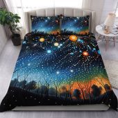Australia Aboriginal Bedding Set - Aboriginal Dot Painting Dreamtime Story Of A Night Sky Bedding Set