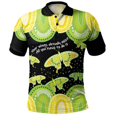 Australia Polo Shirt - Aboriginal Green Butterflies Art Inspired