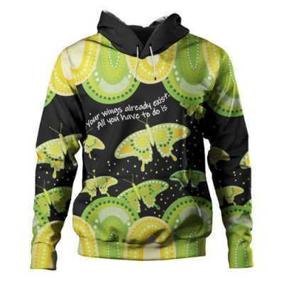 Australia Hoodie - Aboriginal Green Butterflies Art Inspired