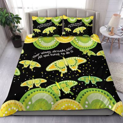 Australia Animals Aboriginal Bedding Set - Your Wings Already Exist Aboriginal Blue Butterflies Art Inspired Bedding Set