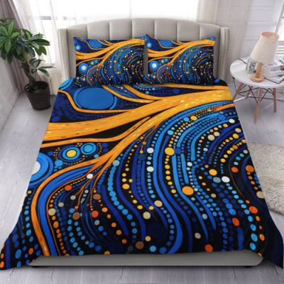 Australia Dreaming Aboriginal Bedding Set - Aboriginal Indigenous Culture Dot Painting Art Inspired Bedding Set