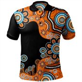 Australia Polo Shirt Aboriginal Indigenous Dot Painting Orange
