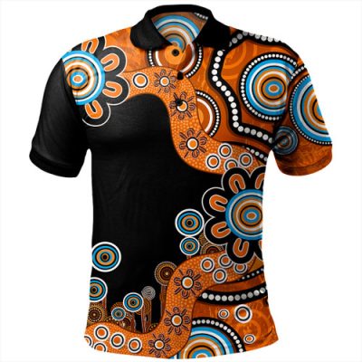 Australia Polo Shirt Aboriginal Indigenous Dot Painting Orange